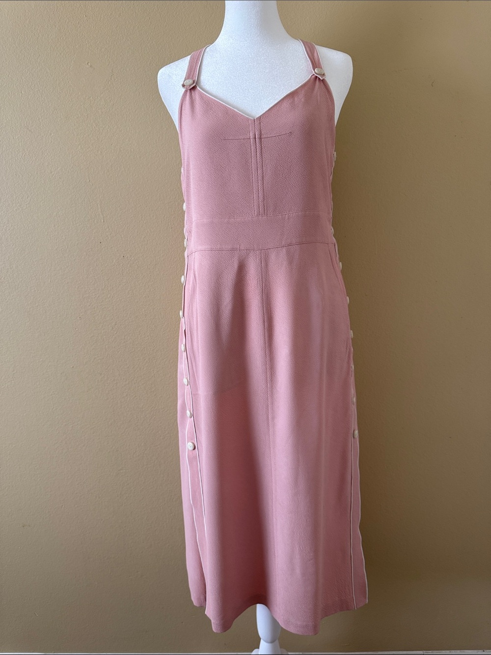 rag & bone Dusty Pink Button-Trim Midi Dress Viscose 100% Size S